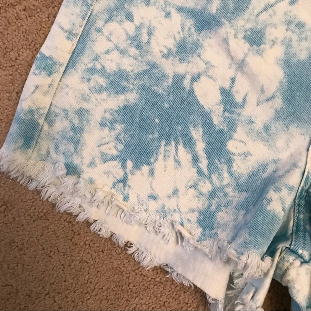 Tie Dye Denim Shorts NEW Womens Size Medium Sky Blue White High Waist Cotton - Picture 6 of 10